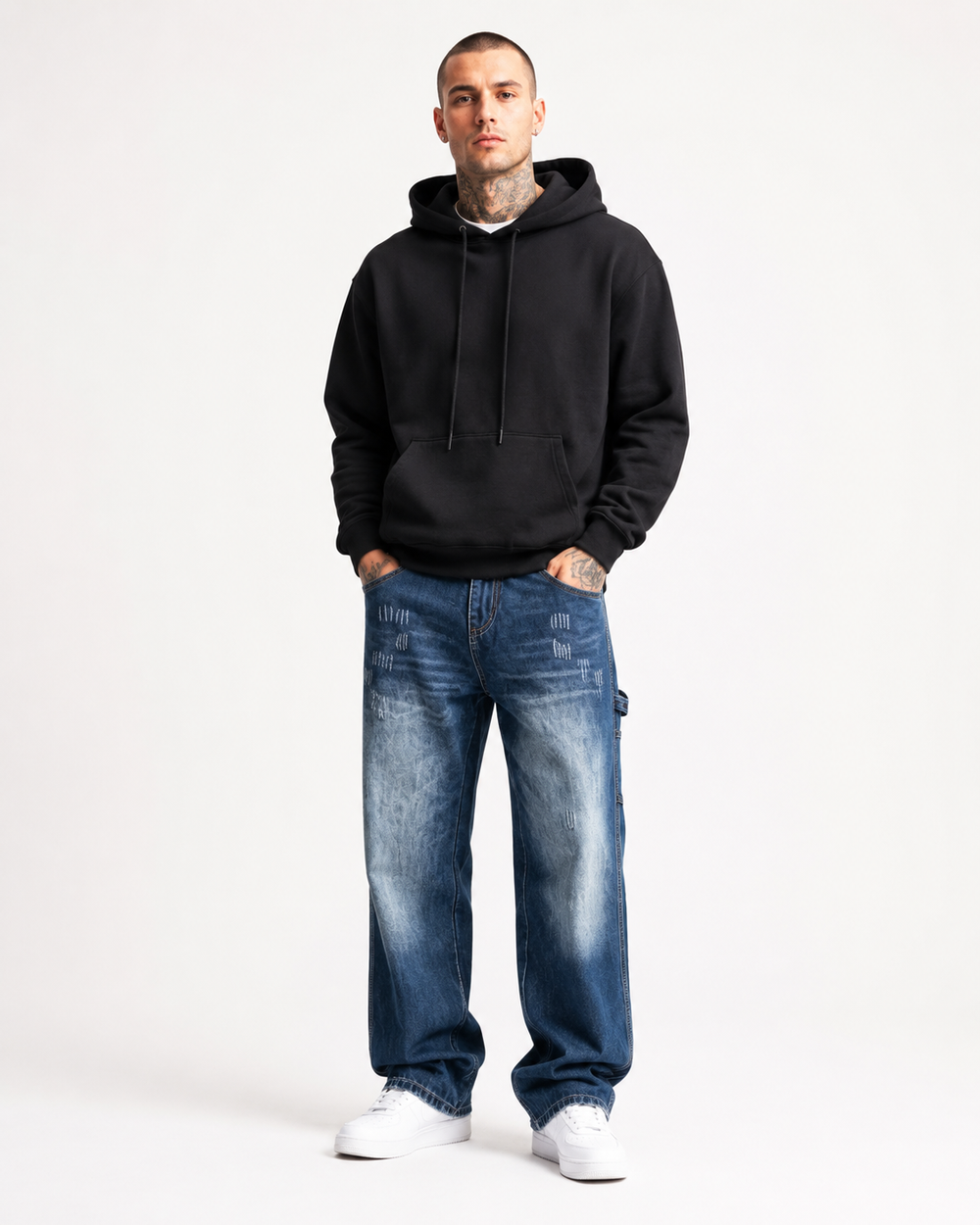 H330 men's dark wash baggy carpenter jeans 1