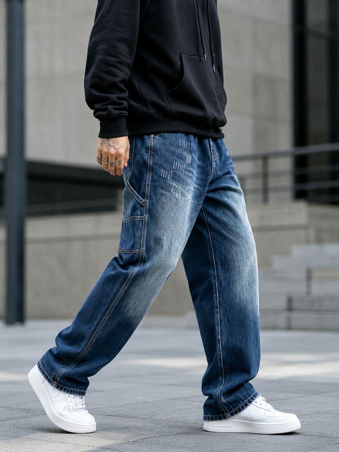 H330 men's dark wash baggy carpenter jeans 3