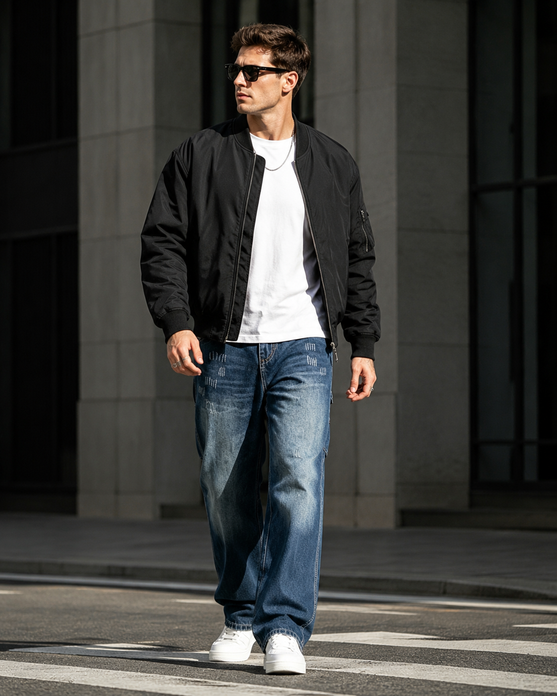 H330 men's dark wash baggy carpenter jeans 4