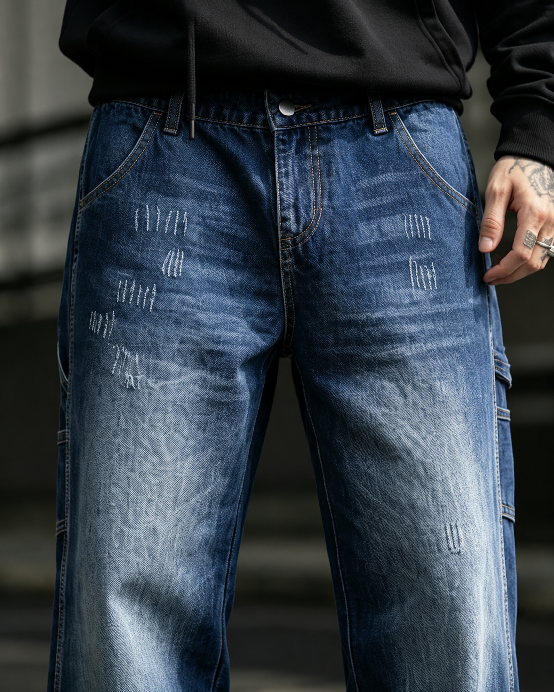 H330 men's dark wash baggy carpenter jeans 7