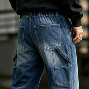 H330 men's dark wash baggy carpenter jeans 8
