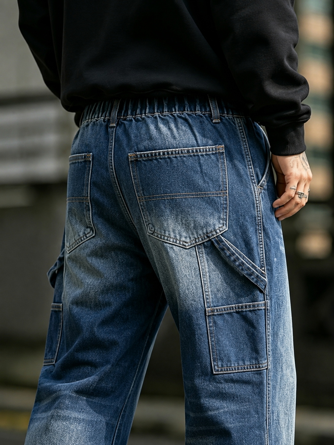 H330 men's dark wash baggy carpenter jeans 8