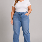 Women's Plus Size Elastic-Waist Straight-Leg Jeans view 1