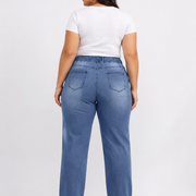 Women's Plus Size Elastic-Waist Straight-Leg Jeans view 2