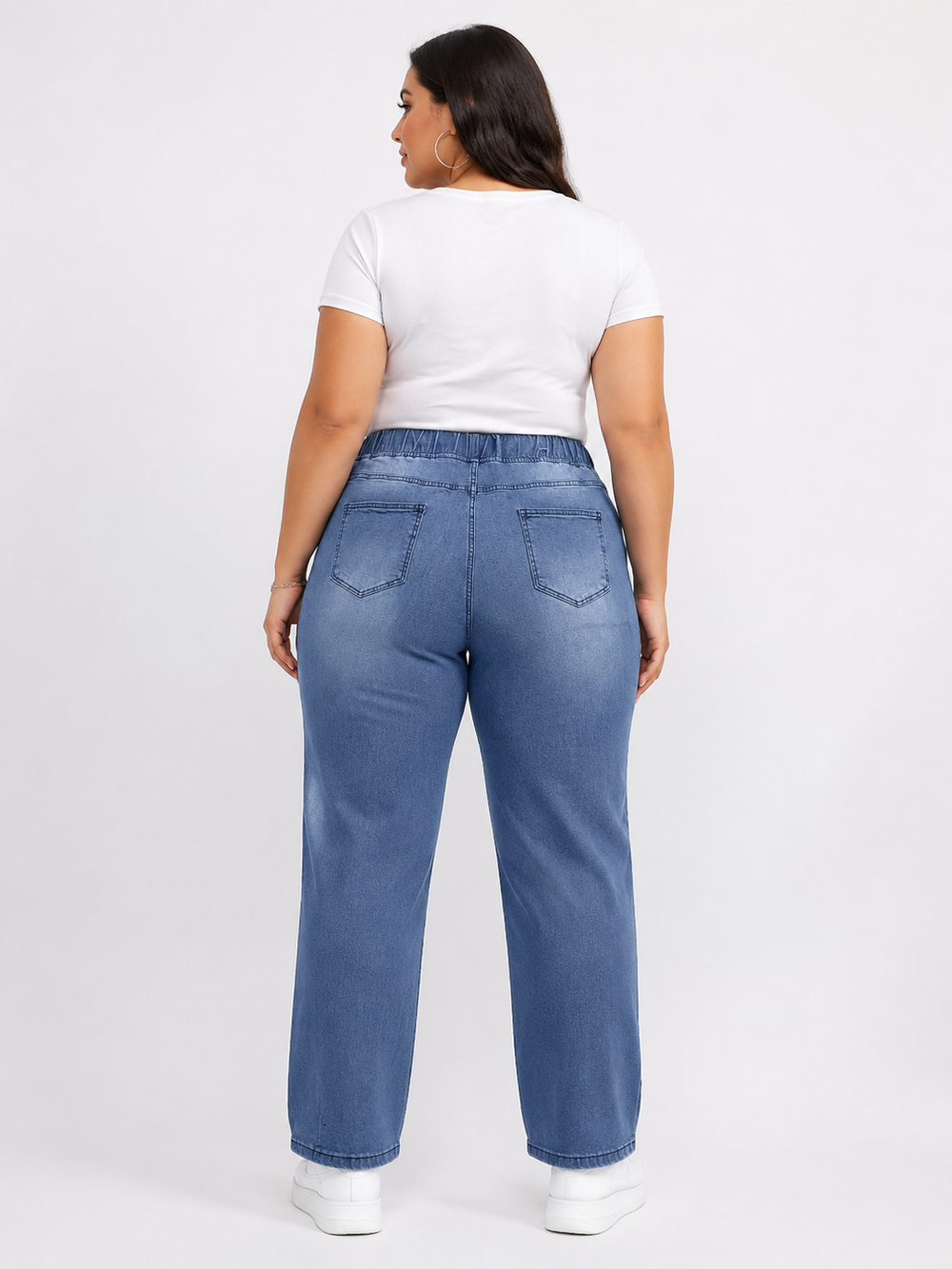 Women's Plus Size Elastic-Waist Straight-Leg Jeans view 2