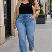 Women's Plus Size Elastic-Waist Straight-Leg Jeans view 3