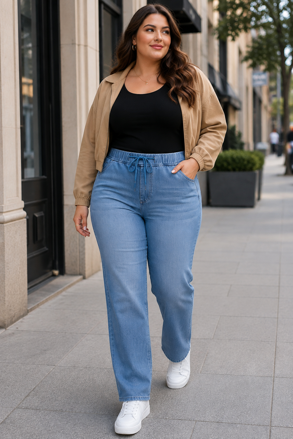 Women's Plus Size Elastic-Waist Straight-Leg Jeans view 3