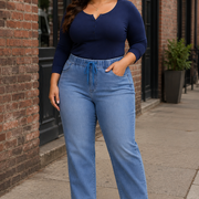 Women's Plus Size Elastic-Waist Straight-Leg Jeans view 4
