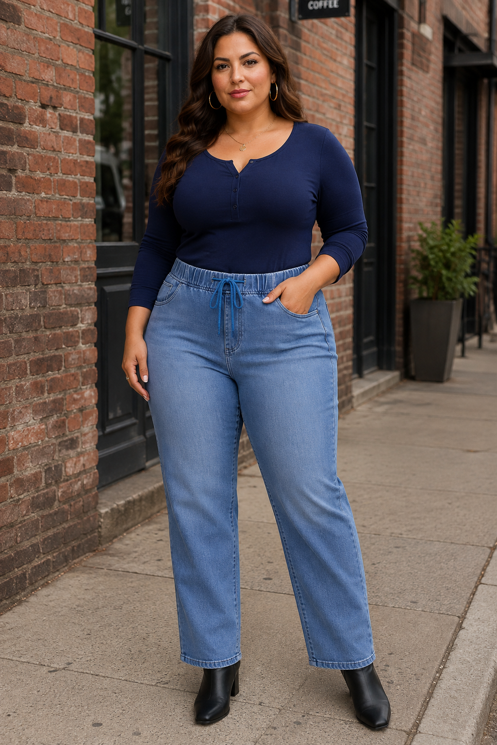 Women's Plus Size Elastic-Waist Straight-Leg Jeans view 4