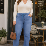 Women's Plus Size Elastic-Waist Straight-Leg Jeans view 5