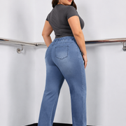 Women's Plus Size Elastic-Waist Straight-Leg Jeans view 7