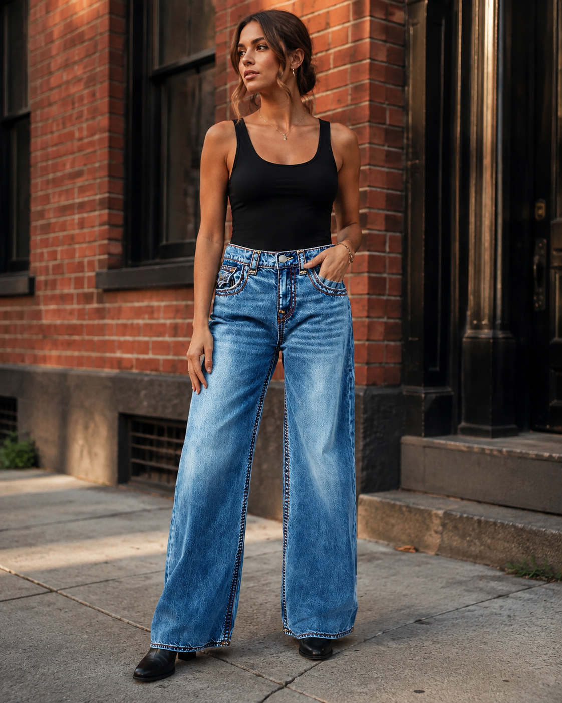 T255 women's wide-leg jeans urban street style