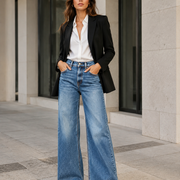 T255 women's wide-leg jeans smart commute outfit