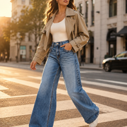 T255 women's wide-leg jeans city walking outfit