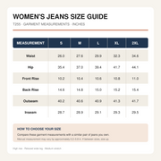 T255 women's jeans size chart in inches