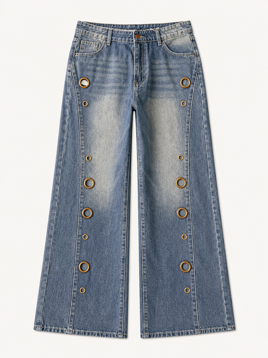 Women's high-waisted grommet flare jeans front view