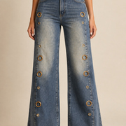 Women's grommet flare jeans front fit