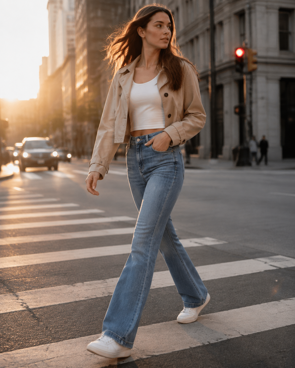 Women's High-Waisted Slim Flare Jeans – Light Wash Stretch Denim T356
