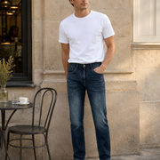 H275 men's dark wash jeans European lifestyle