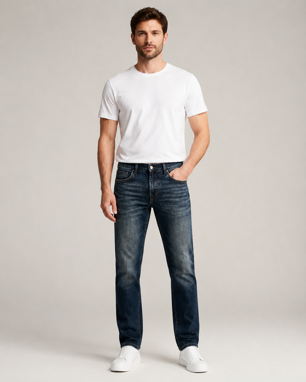 H275 men's dark wash slim straight jeans front view