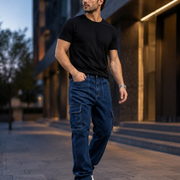 Men's dark indigo cargo jeans H411 high street look