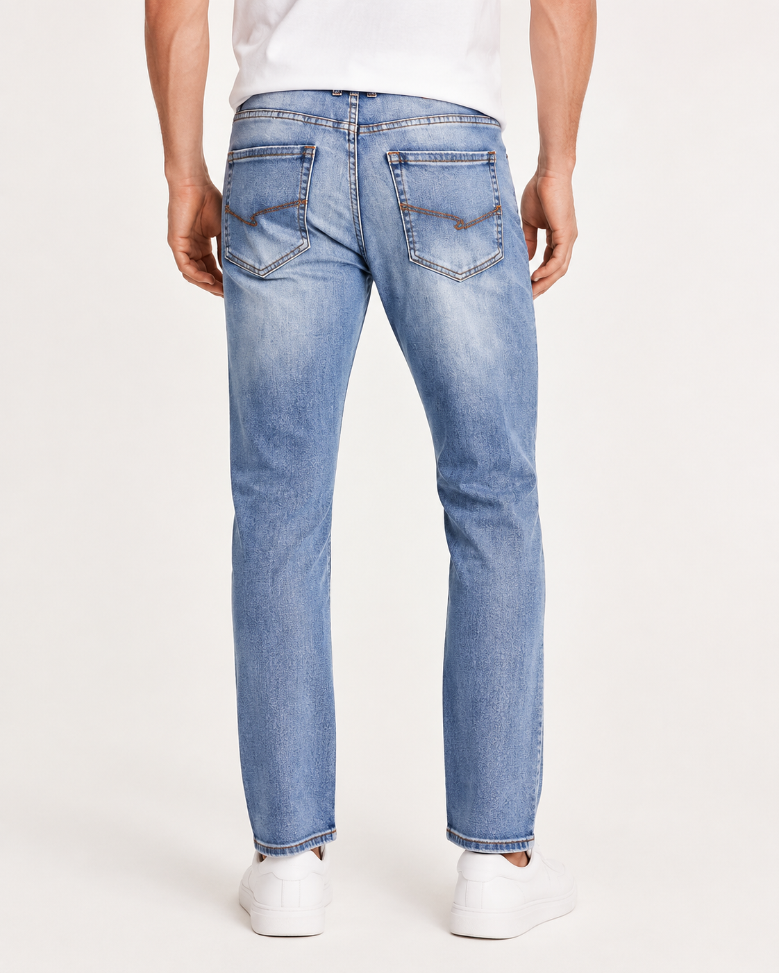 Men's light blue straight leg jeans H421 back view