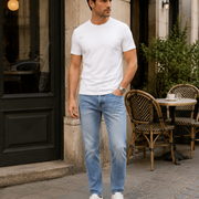 Men's light wash casual jeans H421 cafe lifestyle