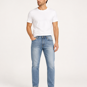 Men's light blue stretch slim fit straight leg jeans H421 front view
