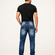 Men's blue stretch straight leg jeans H423 back view