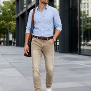 H425 khaki jeans business casual commute outfit