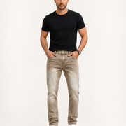 H425 khaki washed stretch jeans front view