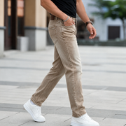 H425 khaki jeans side walking view