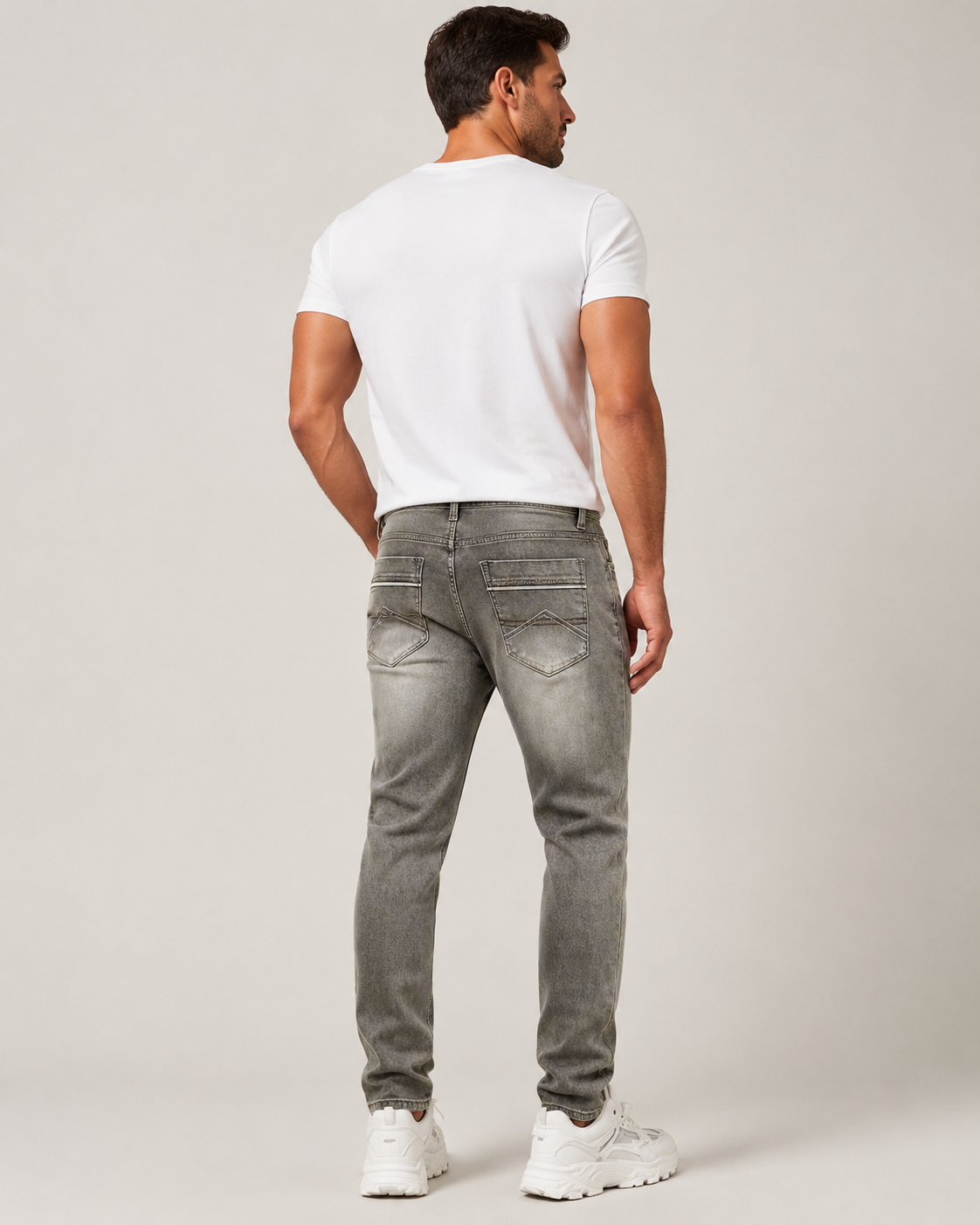 H427 olive gray gradient wash jeans back view