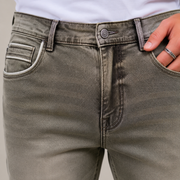 H427 olive gray jeans front detail