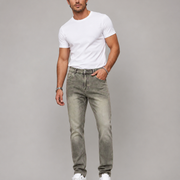 H427 olive gray gradient wash jeans front view