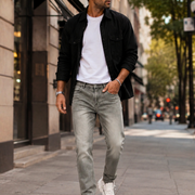 H427 olive gray jeans high street outfit