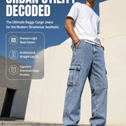 Men's Loose-Fit Straight-Leg Cargo Jeans – Casual, Versatile Style with Pocket Details-H401