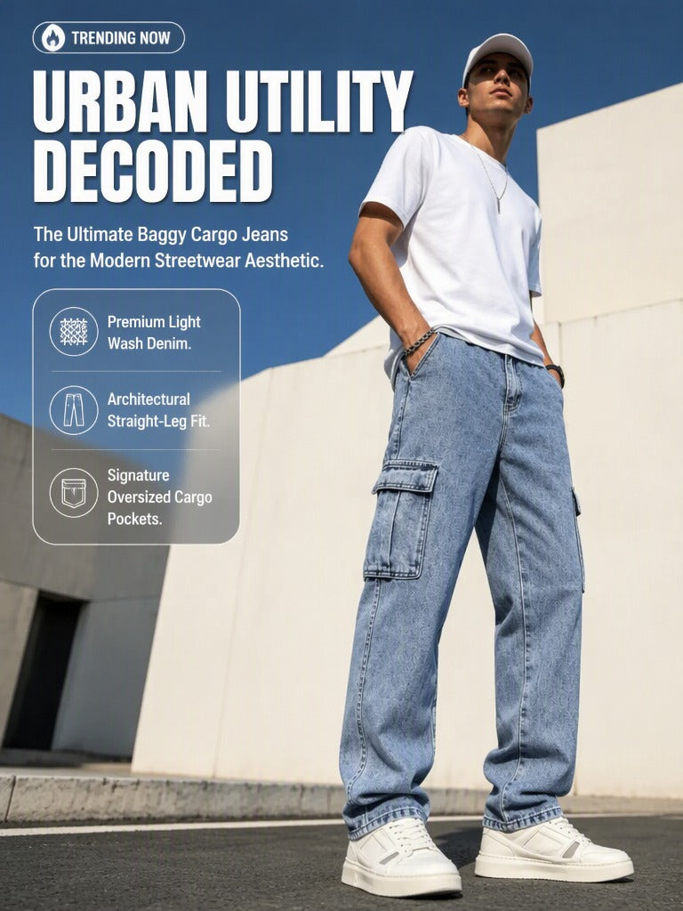 Men's Loose-Fit Straight-Leg Cargo Jeans – Casual, Versatile Style with Pocket Details-H401