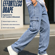 Men's Loose-Fit Straight-Leg Cargo Jeans – Casual, Versatile Style with Pocket Details-H401