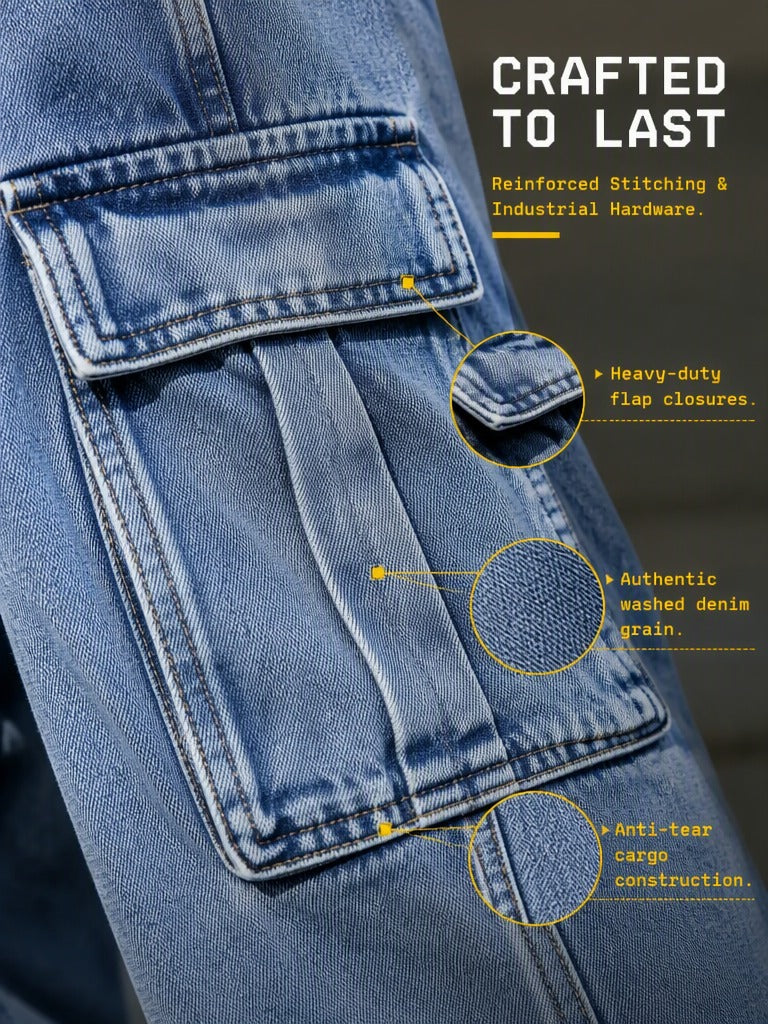 Men's Loose-Fit Straight-Leg Cargo Jeans – Casual, Versatile Style with Pocket Details-H401