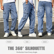 Men's Loose-Fit Straight-Leg Cargo Jeans – Casual, Versatile Style with Pocket Details-H401