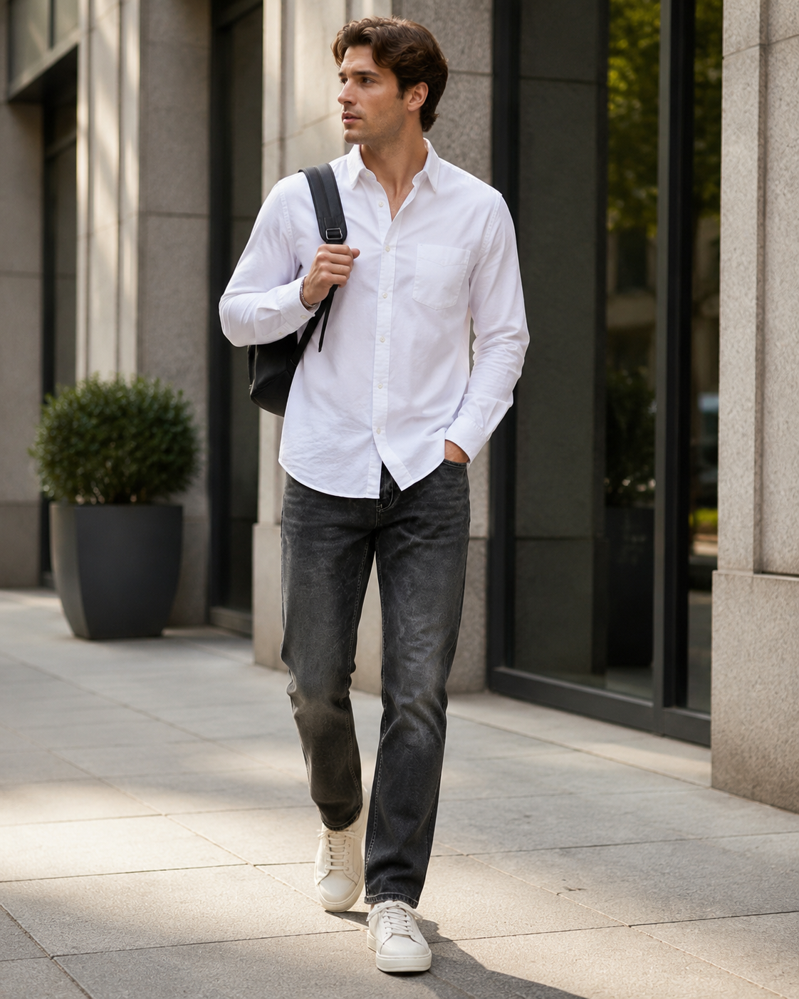 Men's Trendy High-Street Slim-Fit Biker-Style Straight-Leg Jeans-H096