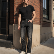 Men's Trendy High-Street Slim-Fit Biker-Style Straight-Leg Jeans-H096