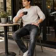 Men's Trendy High-Street Slim-Fit Biker-Style Straight-Leg Jeans-H096