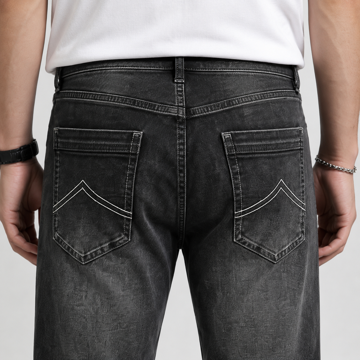 Men's Trendy High-Street Slim-Fit Biker-Style Straight-Leg Jeans-H096